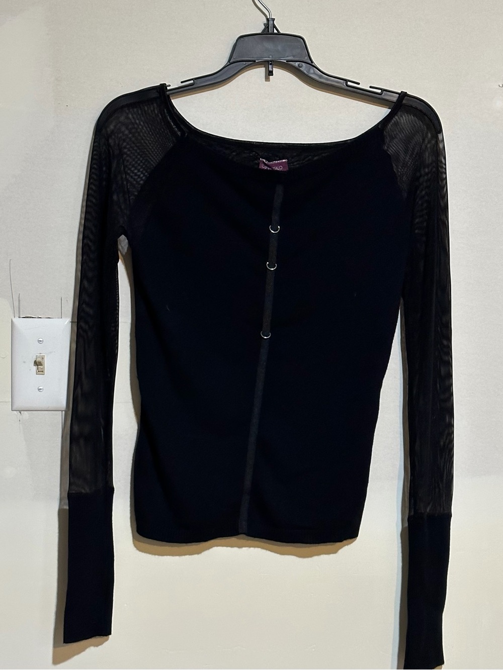 Buffalo David Bitton Black Mesh-Sleeve Long Sleeve Sheer Top Medium